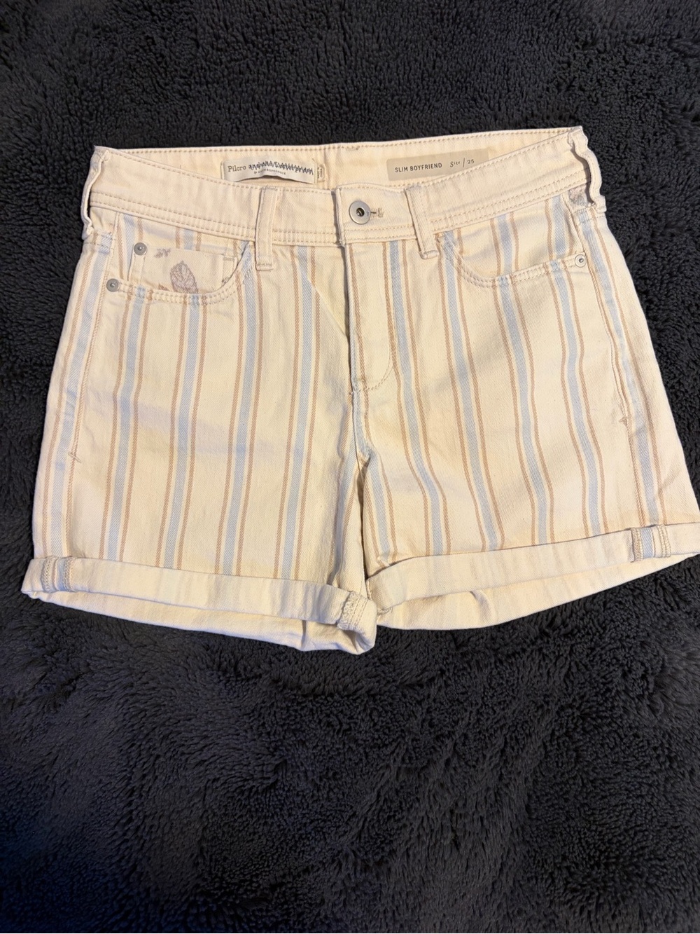 Pilcro and the Letterpress Striped Rolled-Hem Jean Shorts - Cream/Blue/Tan
